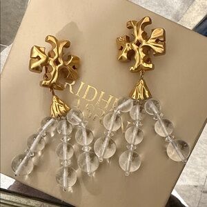 Tory Burch Gold and Clear Statement Earrings
